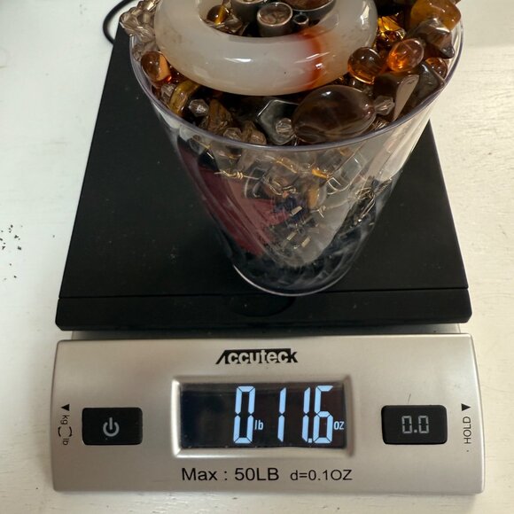 Mystery Jewelry Lot Mini Jar W/ Earth Tones Glass & Stone Pieces Fall Colors Bla - Picture 9 of 11